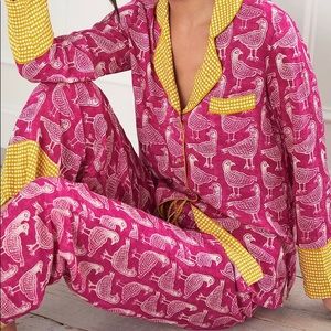 Anthropologie Pink & Yellow Printed Cotton Pajama Set